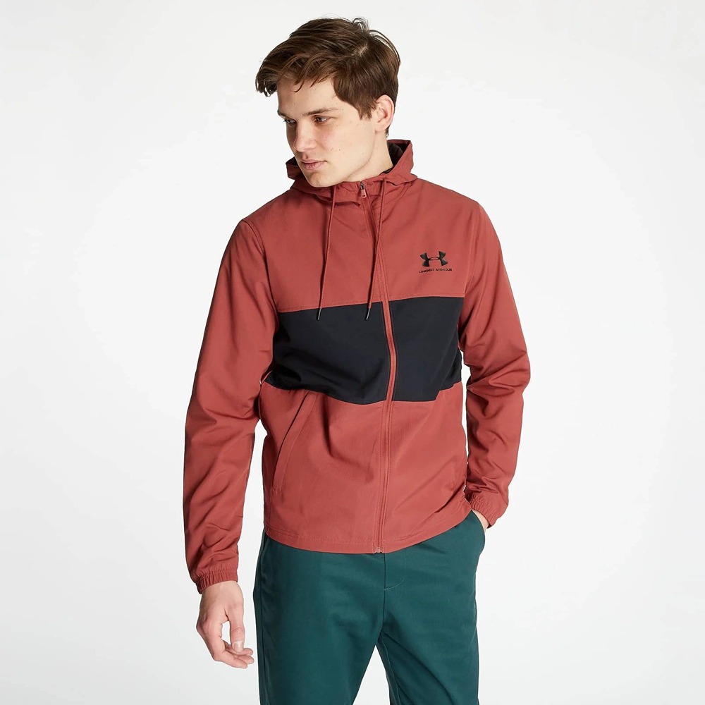 Under Armour Windbreaker Jacket Mens XXL Maroon Black Colorblock Full Zip Hooded